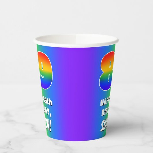 89. Geburtstag: Farbiges, lustiges Regenbogenmuste Pappbecher (Links)