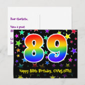 89. Geburtstag: Fun Stars Muster, Regenbogen 89, N Postkarte (Vorne/Hinten)