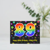 89. Geburtstag: Fun Stars Muster, Regenbogen 89, N Postkarte (Stehend Vorderseite)