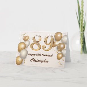 89. Geburtstag Goldene Luftballons und Konfetti Ge Karte