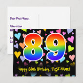 89. Geburtstag: Lustiges Herzen-Muster, Regenbogen Postkarte (Vorne/Hinten)