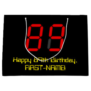 89. Geburtstag: Red Digital Clock Style "89" + Nam Große Geschenktüte