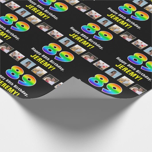 89. Geburtstag: Regenbogen "89"; benutzerdefiniert Geschenkpapier (Ecke)