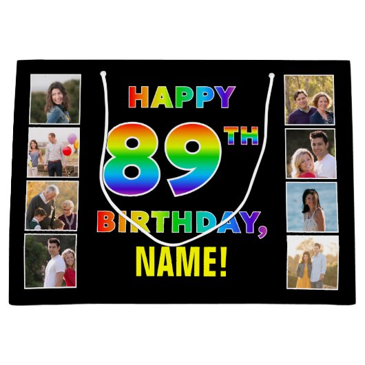 89. Geburtstag: Regenbogentext, benutzerdefinierte Große Geschenktüte (Vorderseite)