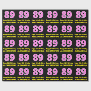 89. Geburtstag: Rosa Streifen und Herzen "89" + Na Geschenkpapier