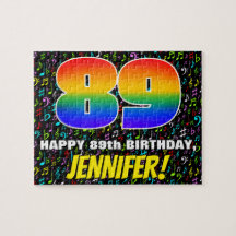 89. Geburtstag — Spaß, bunte Musiksymbole & "89"