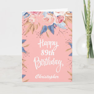 89. Geburtstag Wasserfarbe Botanisches Pink Floral Karte