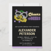89. Geburtstagseinladung Cheers Beer Men Neon Glow Einladung (Vorderseite)