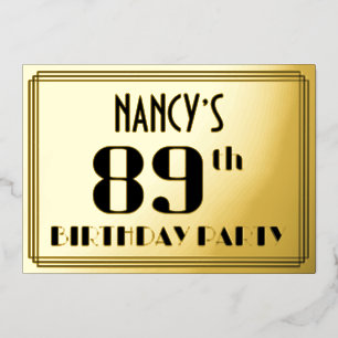 89. Geburtstagsfeier: Art Deco-Look „89“ und Name Folieneinladung
