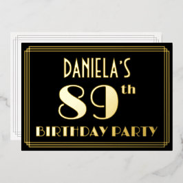 89. Geburtstagsparty: Art Deco Look "89", w/ Name Folieneinladung