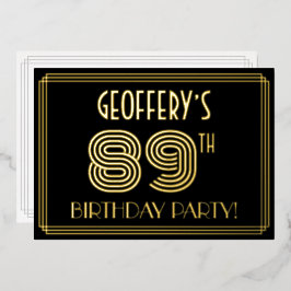 89. Geburtstagsparty — Art Deco Style "89" + Name Folieneinladung