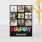 89. Happy Birthday Foto Collage Modern Black Karte (Gelbe Blume)