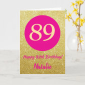 89. Happy Birthday Hot Pink und Gold Glitzer Karte (Gelbe Blume)