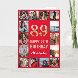 89. Happy Geburtstag Rot und Gold Foto Collage Karte