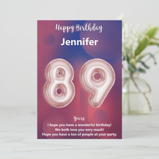 89 Jahre alte Happy Birthday Card (Stehend Vorderseite)