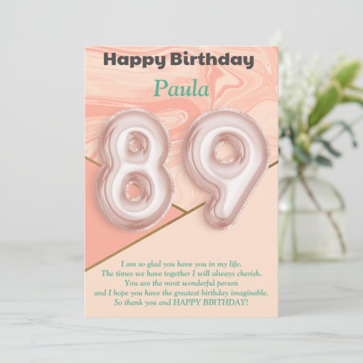 89-jährige Mädchen Happy Birthday Card (Stehend Vorderseite)