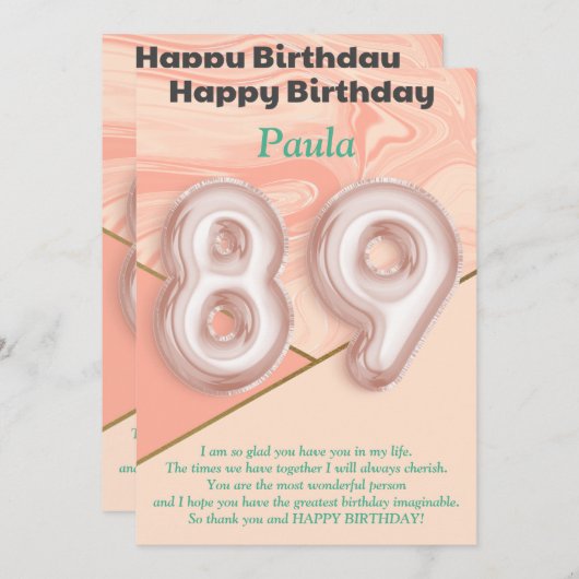 89-jährige Mädchen Happy Birthday Card (Vorne/Hinten)