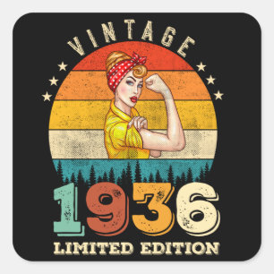 89-jähriger Tag 1936 Vintag 89. Geburtstagsfrauen Quadratischer Aufkleber