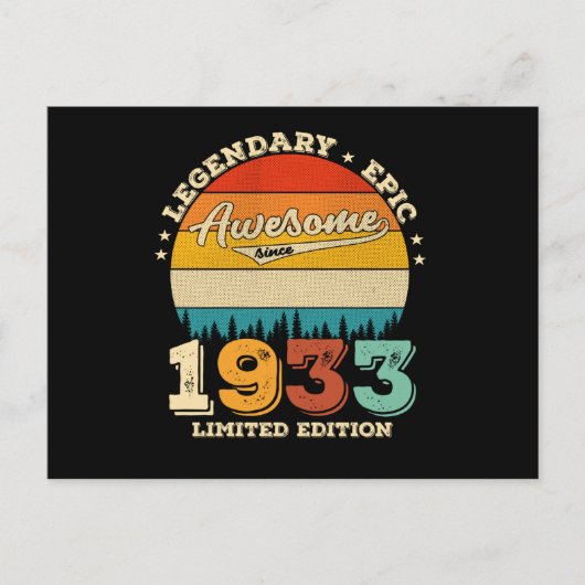 89 Year Old Awesome Since 1933 89th Birthday Gift Postkarte (Vorderseite)
