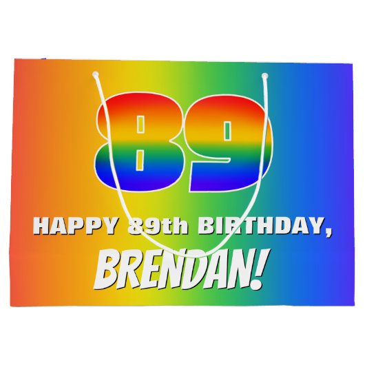 89th Birthday: Colorful, Fun Rainbow Pattern # 89 Große Geschenktüte (Rückseite)