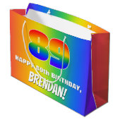 89th Birthday: Colorful, Fun Rainbow Pattern # 89 Große Geschenktüte (Rückseite Schrägansicht)