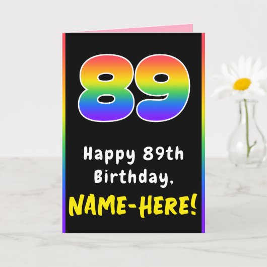 89th Birthday: Colorful Rainbow # 89, Custom Name Karte (Kleine Pflanze)