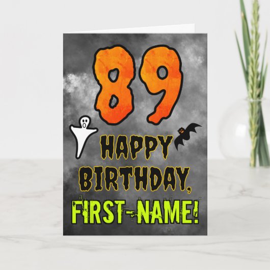 89th Birthday: Eerie Halloween Theme + Custom Name Karte (Vorderseite)