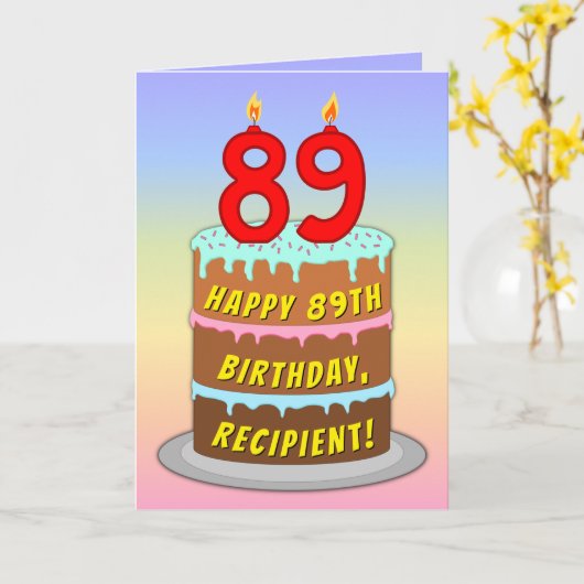 89th Birthday — Fun Cake & Candles, w/ Custom Name Karte (Gelbe Blume)