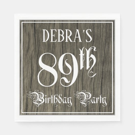 89th Birthday Party — Fancy Script, Faux Wood Look Serviette (Vorderseite)