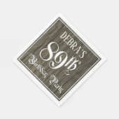 89th Birthday Party — Fancy Script, Faux Wood Look Serviette (Ecke)