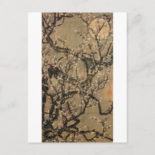 8. 梅 花 晧 図, 若 冲 Mond und Pflaumenblüten, Jakuchū Postkarte (Vorderseite)