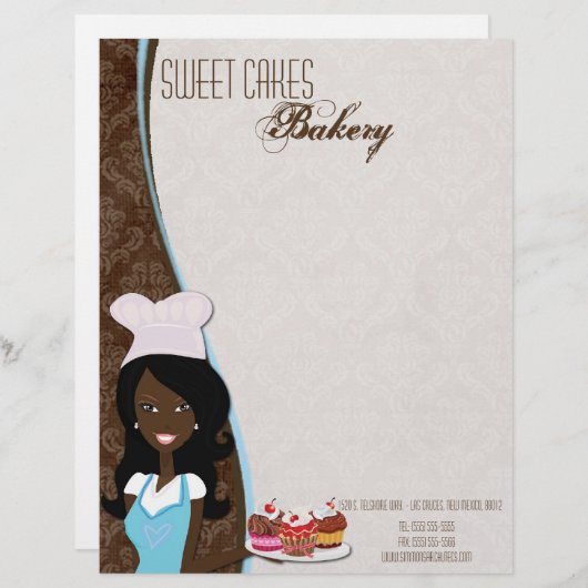 8,5 x 11 Afroamerikanischer Baker-Cup-Cake-Letter- Briefkopf (Vorne/Hinten)