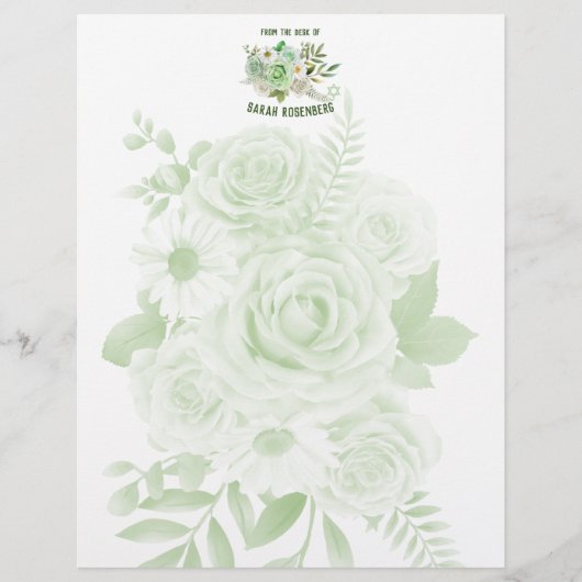 8,5" x 11" Papier - Grüne Rose Briefbogen (Vorderseite)