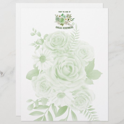 8,5" x 11" Papier - Grüne Rose Briefbogen (Vorne/Hinten)