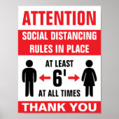 8.5" X 11" Social Distancing Rule Business Poster (Vorne)