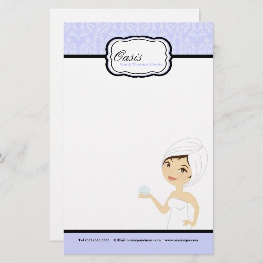 8,5" x 5,5" Stationärblätter - Blue Damask Wellnes Briefpapier (Vorne/Hinten)