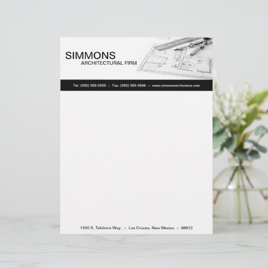 8.5x11 Blue Print Letter Head (Schwarz-Architektur Briefbogen (Stehend Vorderseite)