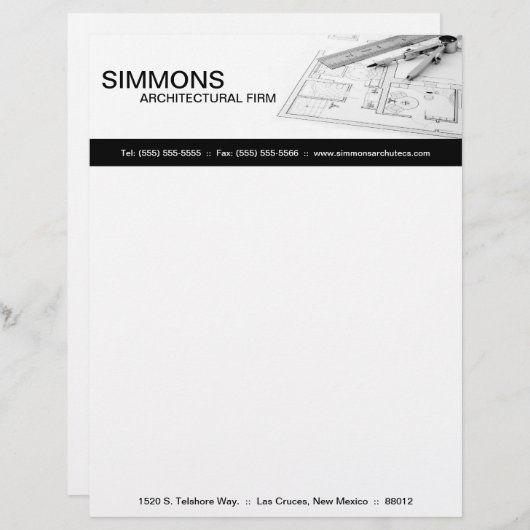 8.5x11 Blue Print Letter Head (Schwarz-Architektur Briefbogen (Vorne/Hinten)