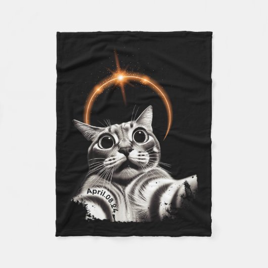 8. April 2024 Funny Selfie Cat 2024 Eclipse Totali Fleecedecke (Vorderseite)