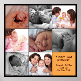 8 baby photo modern collage yellow black border poster