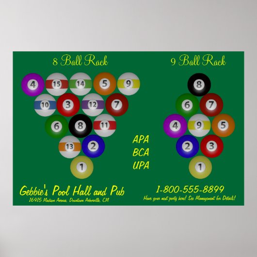 8 Ball 9 Ball Rack Billiard Hall Poster (Vorne)
