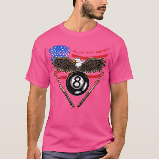 8 Ball Billiard American Flag Pool Player Eagle Bi T-Shirt