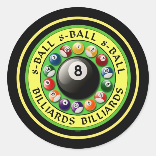 8-BALL-BILLIARDS RUNDER AUFKLEBER (Vorderseite)