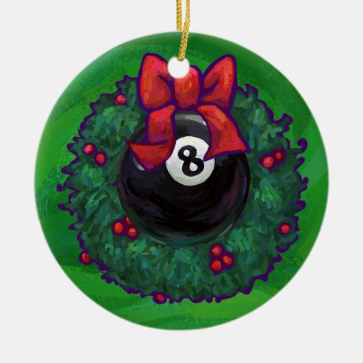 8 Ball Christmas Wreath Green Keramikornament (Vorne)