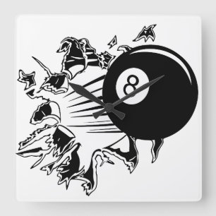 8-Ball-Durchbruch Quadratische Wanduhr
