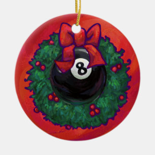 8 Ball-WeihnachtenWheath Rot Keramikornament