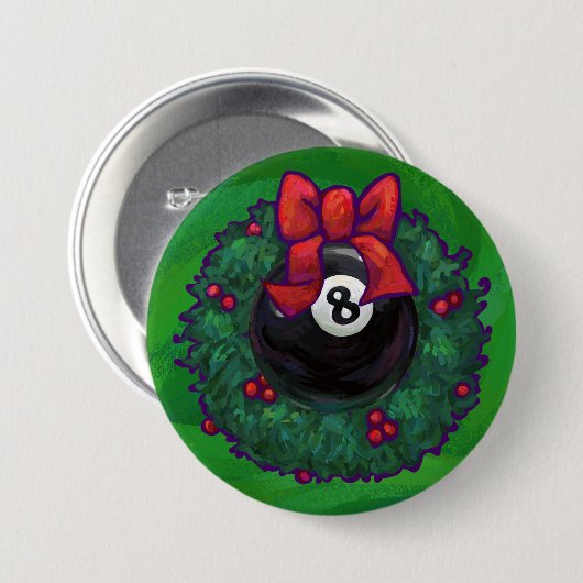 8 Ball-WeihnachtsKranz-Grün Button (Vorne & Hinten)