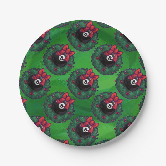 8 Ball Weihnachtskranz Pappteller (Vorderseite)
