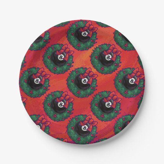 8 Ball Weihnachtskranz Pappteller (Vorderseite)