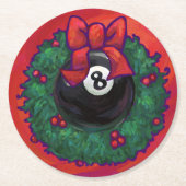 8 Ball Weihnachtskranz Runder Pappuntersetzer (Vorderseite)